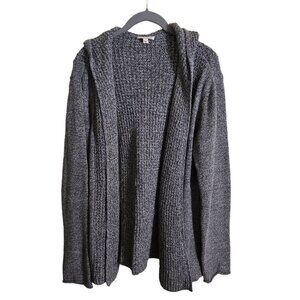 Eileen Fisher Organic Cotton Open Hooded Marled Gray Cardigan Sweater Size L